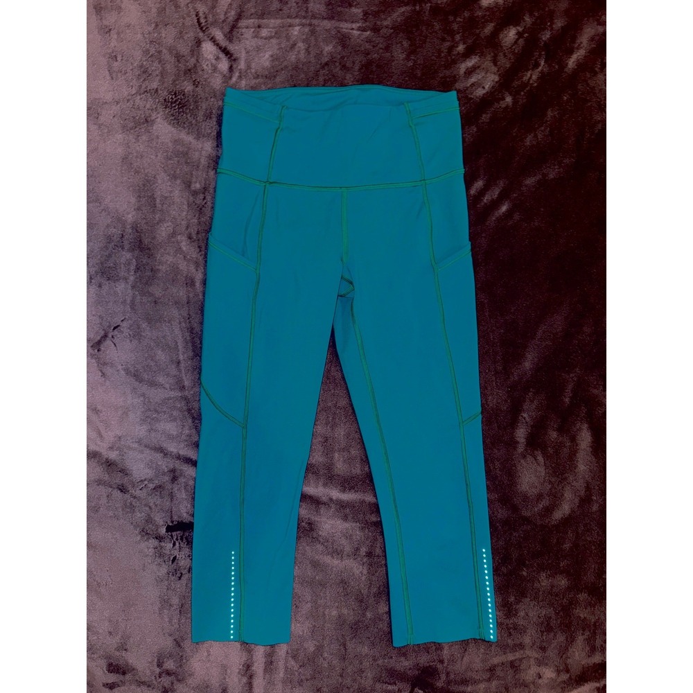Lululemon Speed Up Crop 21" Teal Blue Running Leggings Size 4 Pockets W6AKHS